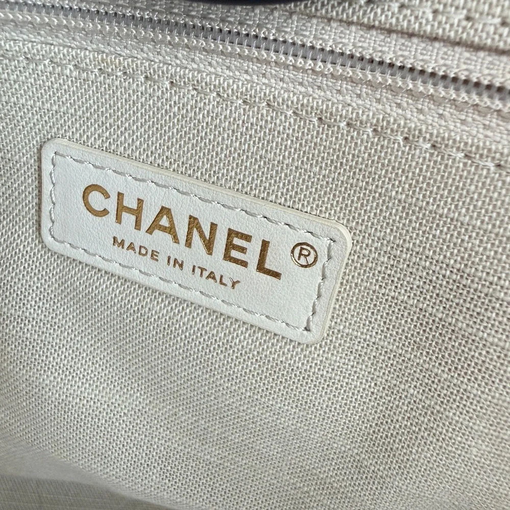 CHANEL Black Grid Canvas Tote with Chain-and-Leather Straps and Matching Pouch - Picture 8 of 14